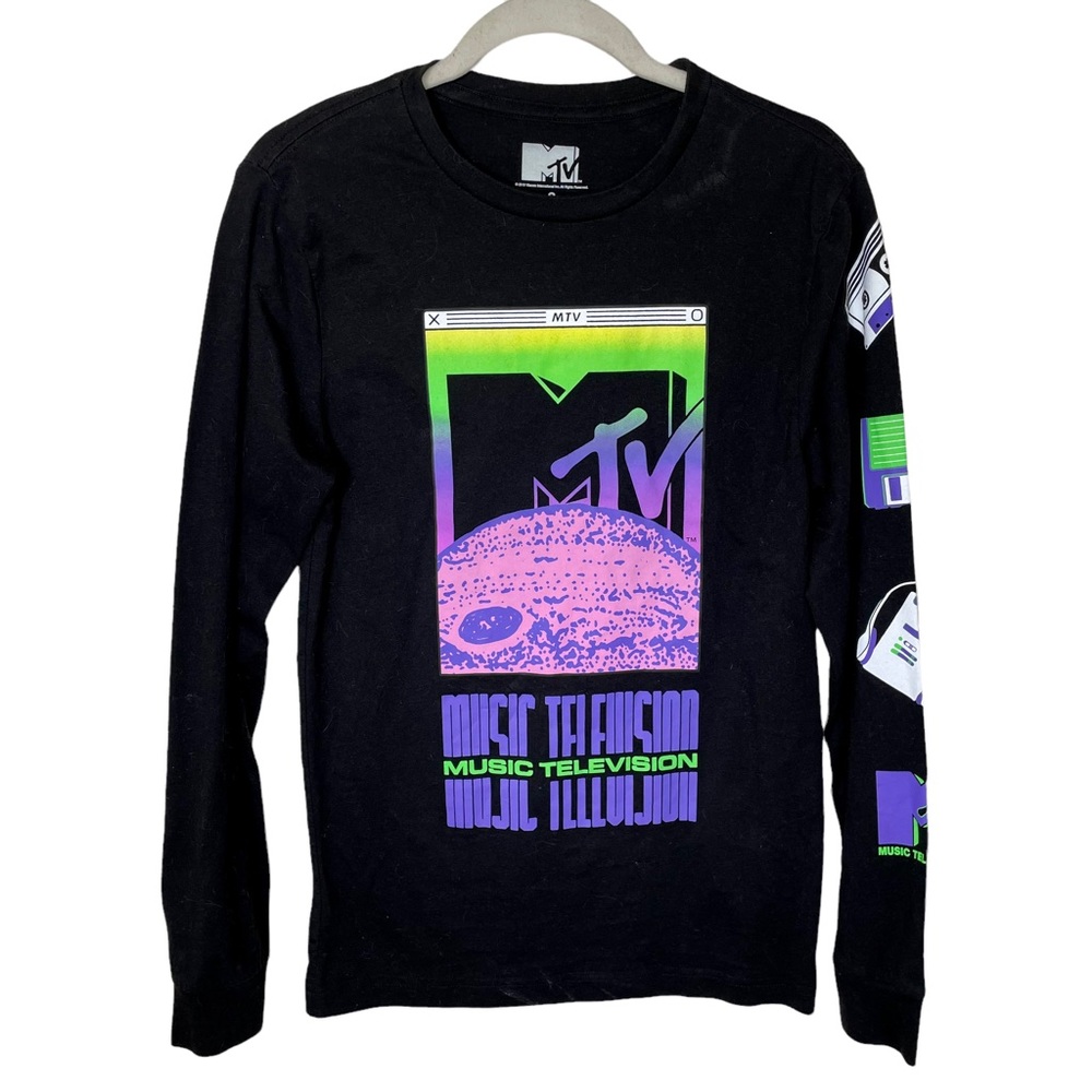 MTV Black Cotton Blend Long Sleeve Tee S